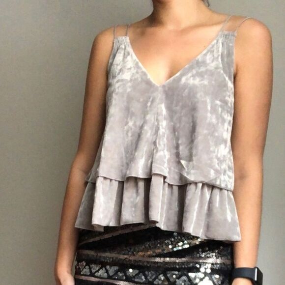 aerie velour tank top boxy v-neck ruffle gray NWT - Picture 2 of 10